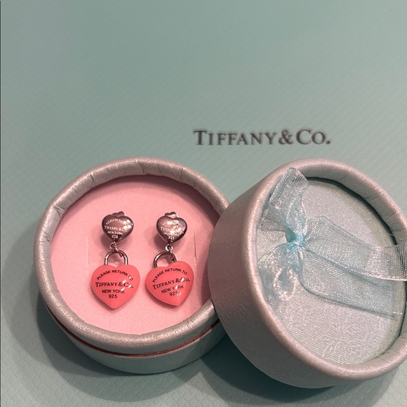 Tiffany & Co. Jewelry - Tiffany & Co. Pink Heart Dangle Earrings with Silver Accents